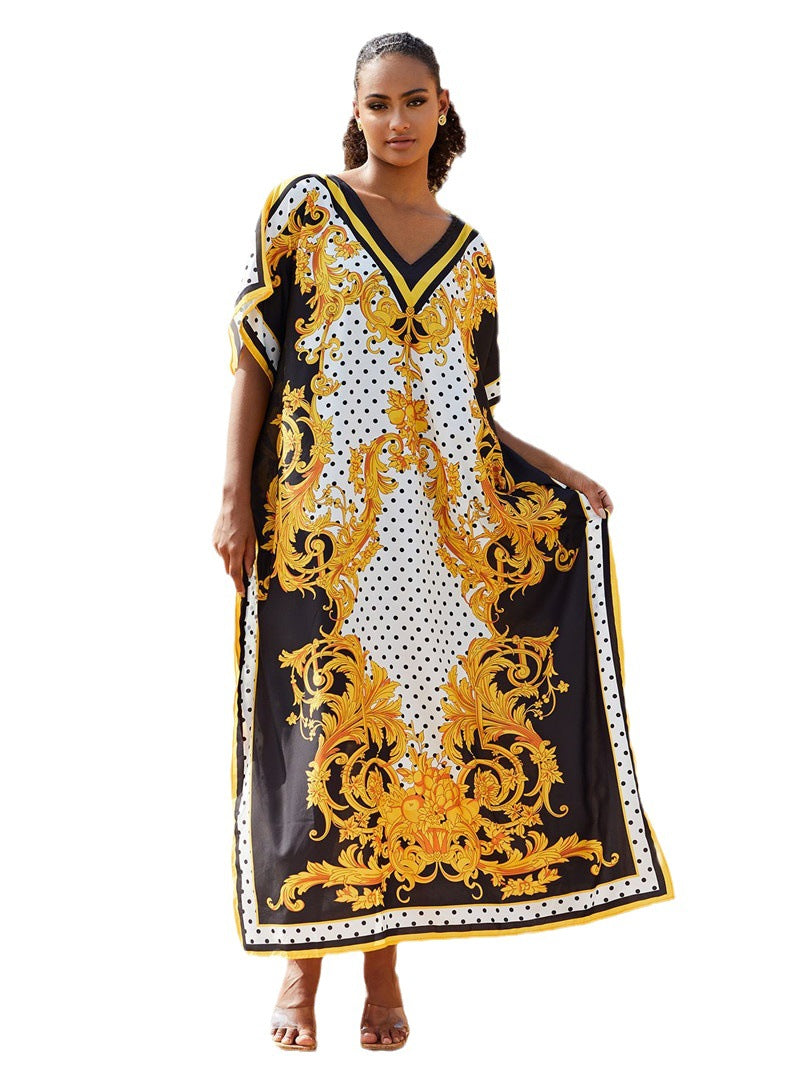 Positioning Printing Ethnic Beach Cover up Loose Robe Sun Protection Shirt Beach Cover Up Bella Mia